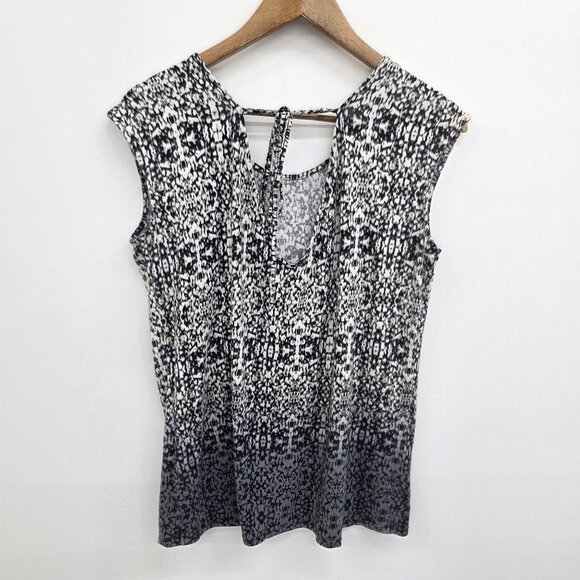 Rose & Olive Tie-Back Sleeveless Knit Top Size L Black & White Abstract Print - Picture 4 of 15